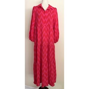 Tuckernuck Pomander Place Hot Pink Ikat Mabel Maxi Dress Size Medium Resort NWOT